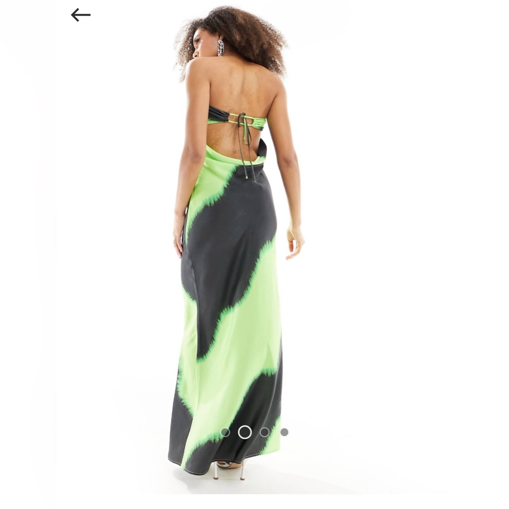 ASOS DESIGN satin bandeau bias cut maxi dress with tie back in abstract print